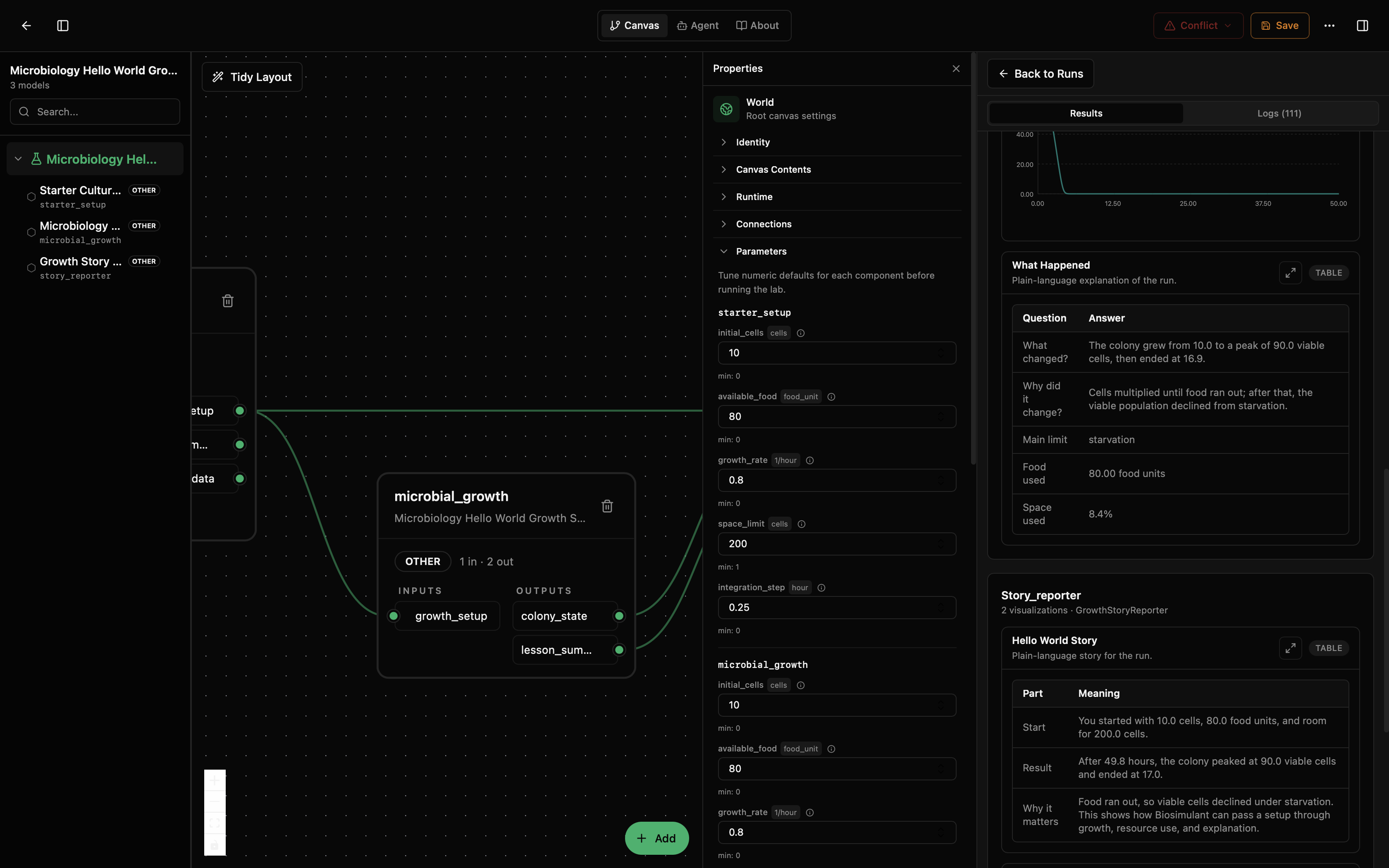 Parameter panel and final story context